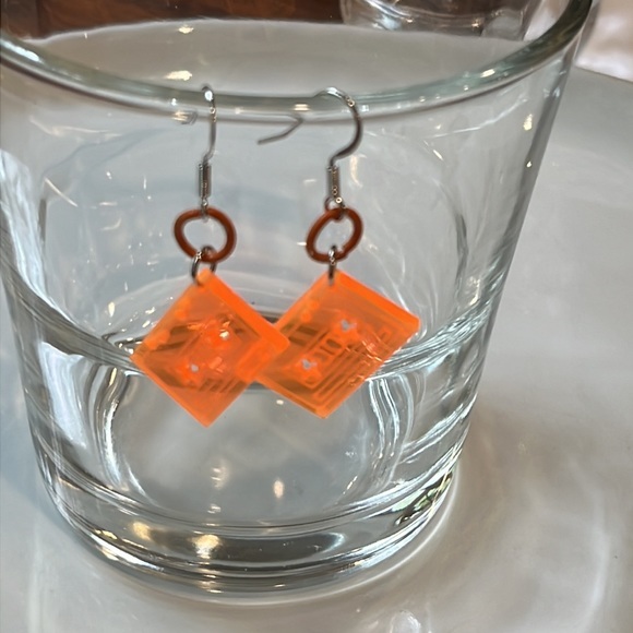 Neon orange cassette tape earrings, sterling plated nwt‎ - Picture 5 of 5